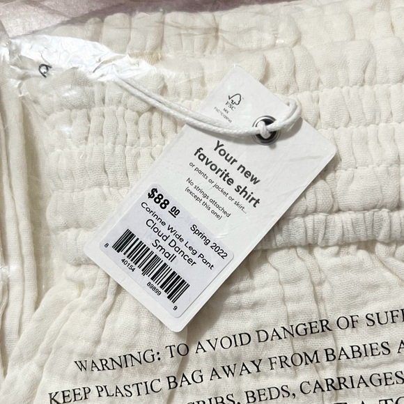 NWT MARINE LAYER Ivory Crinkle Cotton‎ Smocked High Rise Wide Leg Cropped Pant S - Picture 6 of 7